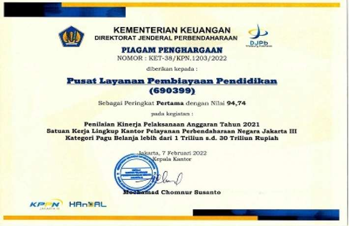Puslapdik Raih Satker Pemerintah Terbaik I Pada IKPA Award 2021